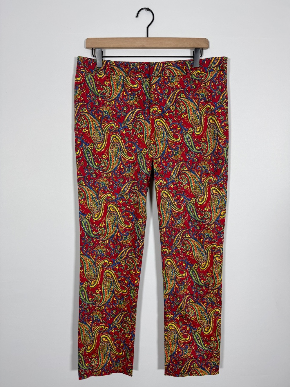 WP78 {Ralph Lauren} Red Paisley Mid Rise Straight Leg Pants